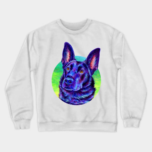 Colorful Black German Shepherd Dog Crewneck Sweatshirt by rebeccawangart